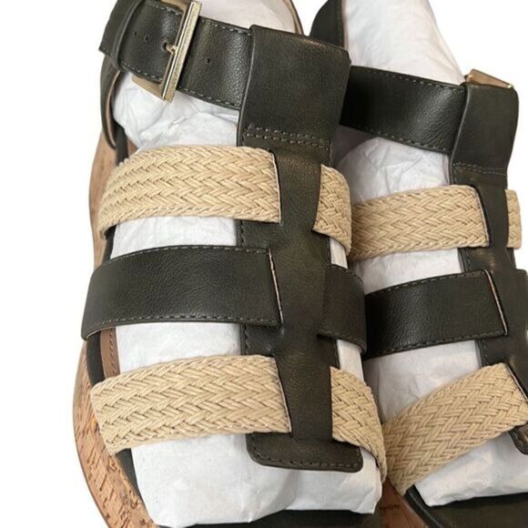 Violet & Red Capree‎ Olive Green Woven Braid Wedge Platform Sandals Sz 7 NWT - Picture 2 of 12